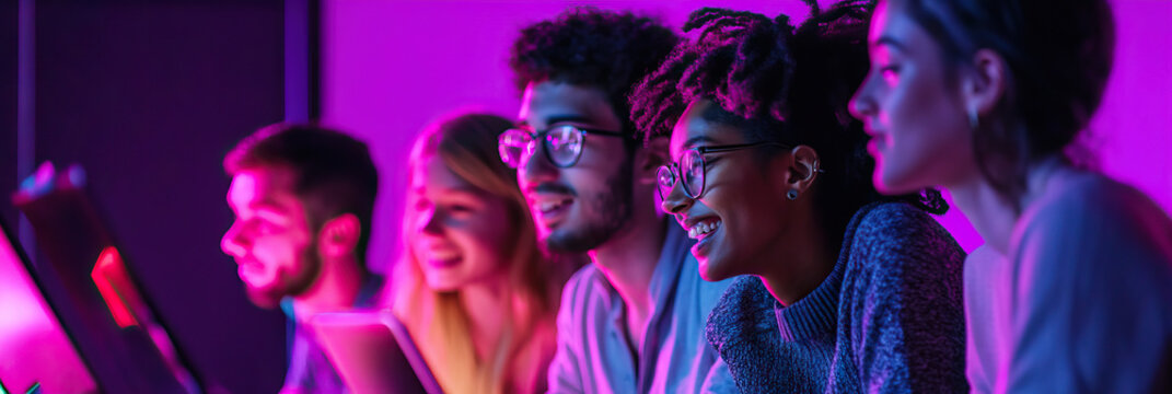 A group of gender-nonconforming individuals at a hackathon, brainstorming ideas for an inclusive new software program