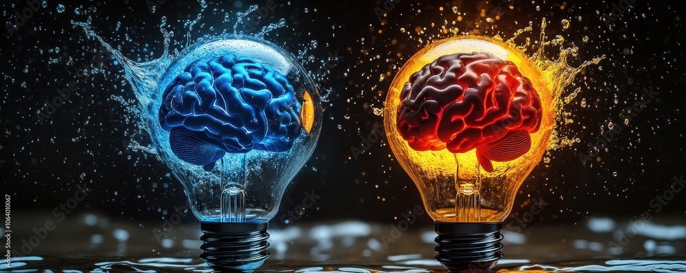 Aufkleber creative concept image of a colorful bulb with two brains