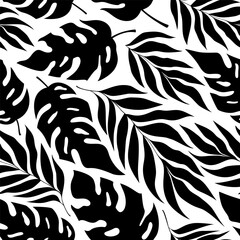 Tropical leaves seamless pattern. Graphic modern vector illustration. For fabric, wrapping paper, and wallpaper.