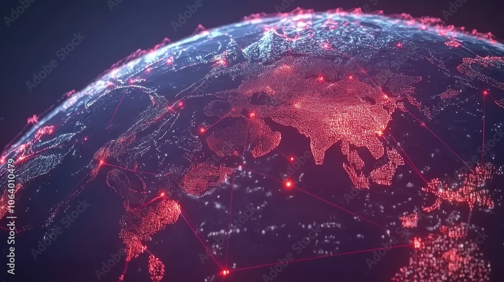 Poster global network visualization with digital connection lines