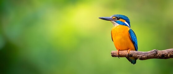 Obraz premium A colorful bird sitting on a branch with a green background