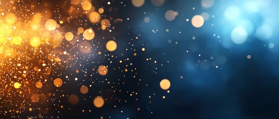 a blue and gold background with bokeh lights