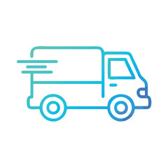 Gradient delivery truck icon with motion lines, Outline icon of a delivery truck with gradient colors and motion lines, symbolizing fast shipping and transportation services.