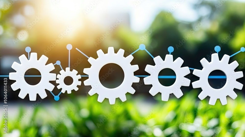 Poster gears and data visualization concept in nature background
