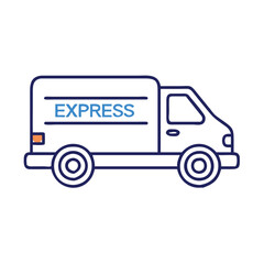 Express delivery truck icon in blue tones, Illustration of an express delivery truck with motion lines, symbolizing fast shipping, logistics, and efficient transportation services.
