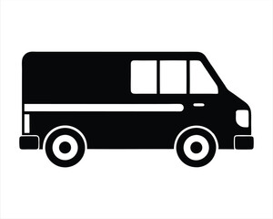 Black Silhouette of a Van Transport Delivery Icon, Perfect for Logistics, Delivery Services, Transportation, and Shipping Design Projects. Vector Illustration.