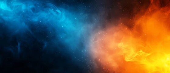 a blue and orange nebula with stars in the background
