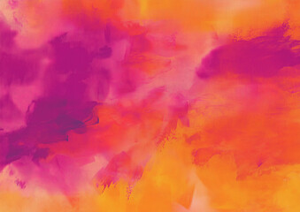 Obraz premium A watercolor background in orange and pink tones, creating an abstract and soft texture with subtle gradients for design projects or graphic art. The colors create a warm atmosphere that adds depths. 