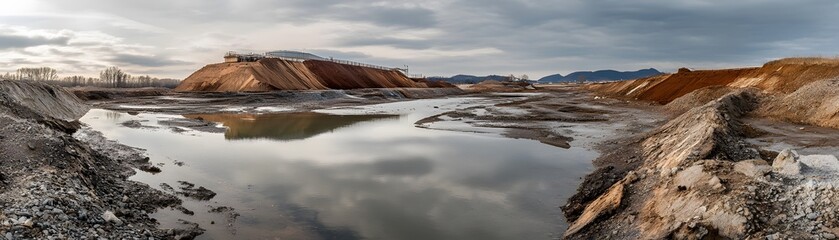 Obraz premium A Muddy Landscape with a Creek Running Through a Former Mining Site