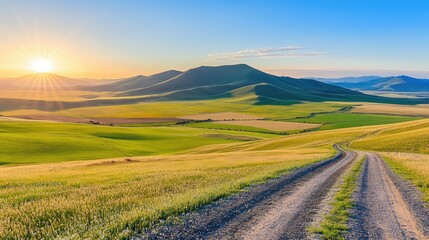 Fototapeta premium Serene Landscape at Sunrise with Rolling Hills