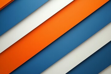 Diagonal stripes of blue and orange create a vibrant abstract design in a modern setting