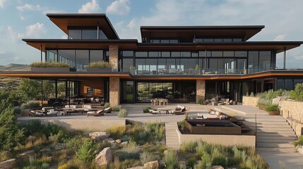 Obraz premium Modern Architecture with Scenic Landscape View