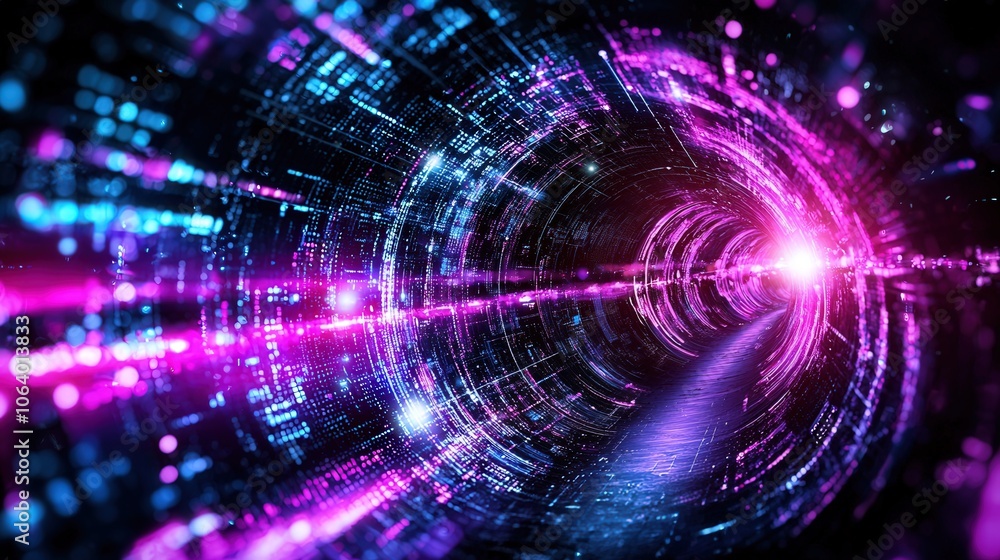 Aufkleber futuristic neon tunnel with dynamic light trails and digital patterns