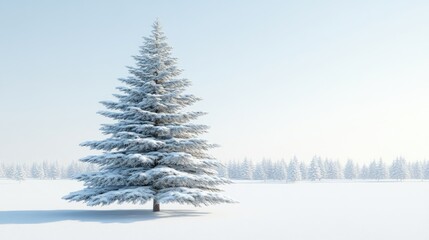 Snowy Evergreen Tree in Winter Landscape