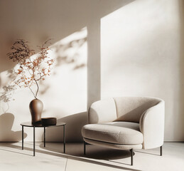 Minimalist cozy home interior design of a modern armchair, mockup frame concept