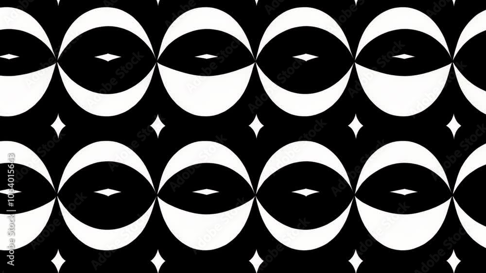Poster a black and white pattern of interlocking curves, creating a hypnotic visual effect