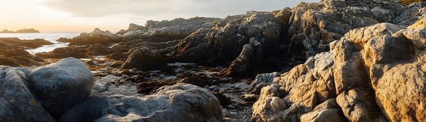 Rocky Coastline at Sunset with Rough and Smooth Rocks