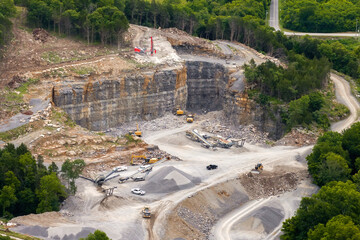 Open-pit mine of gravel materials for construction industry in Appalachian mountains in North...