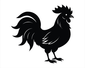 Black Silhouette of Rooster - Ideal for Farm Branding, Agriculture Themes, and Rural Art Designs