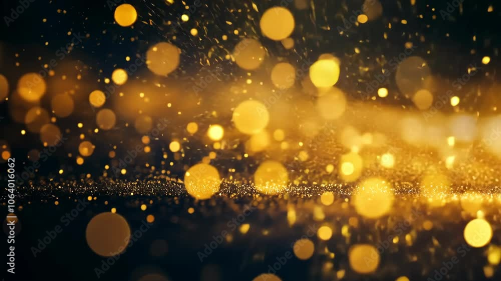 Poster golden bokeh lights create a magical effect on a dark background