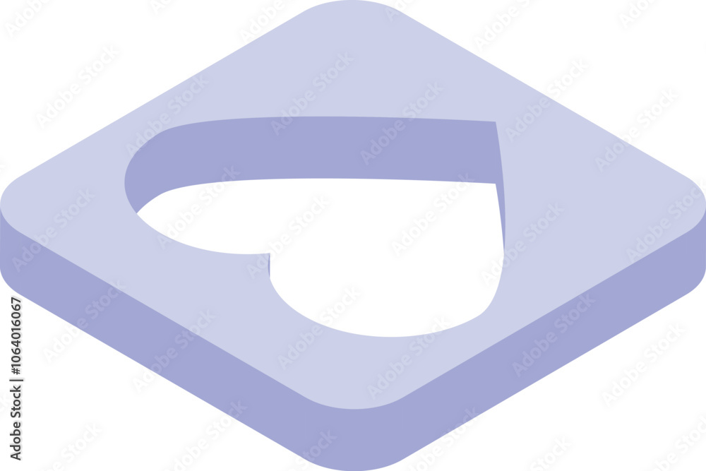 Poster purple square with heart shape recess in isometric view representing love and affection