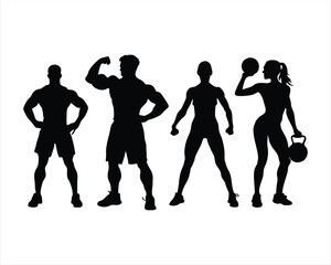 Black Silhouette of Men and Women with Athletic Bodies - Perfect for Fitness, Sports, and Health Designs