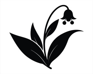 Black Silhouette of Lily of the Valley Flower - Perfect for Botanical Art, Nature Designs, and Decorative Projects