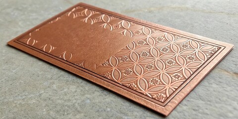 Fototapeta premium Copper foil business card with embossed pattern, luxury business cards, embossed copper, custom copper foil, business card templates