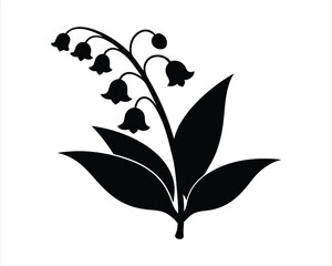 Black Silhouette of Lily of the Valley Flower 