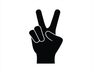 Black Silhouette of Hand Showing Victory V Sign - Perfect for Peace, Success, and Motivational Designs.