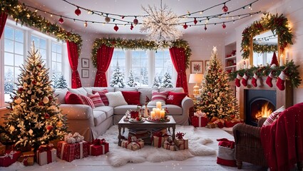 Obraz premium Weihnachtszauber im Wohnbereich mit Kamin