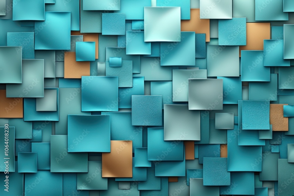 Poster a textured arrangement of blue and gold squares, creating a dynamic visual pattern.