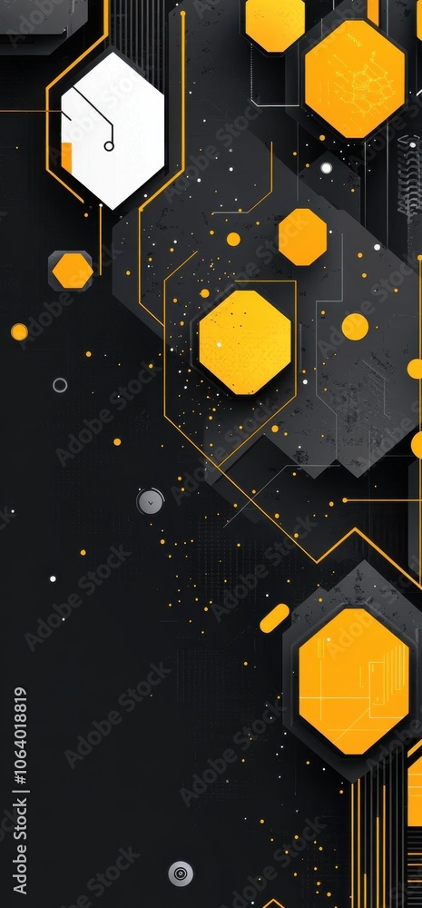 Poster abstract geometric network with hexagons in digital style
