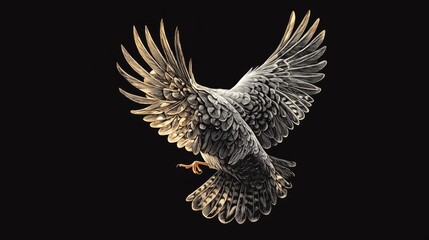 Obraz premium An intricate design of a mourning dove with its wings spread, gracefully set against a black background