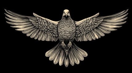 Obraz premium An intricate design of a mourning dove with its wings spread, gracefully set against a black background