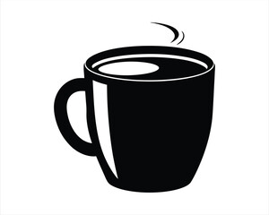 Black Silhouette of Coffee Mug Icon - Perfect for Café Branding, Menus, and Beverage-Themed Designs