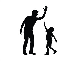 Black Silhouette of Child Giving a High Five to father  Heart warming Illustration for Family, Parenting, and Bonding Themes