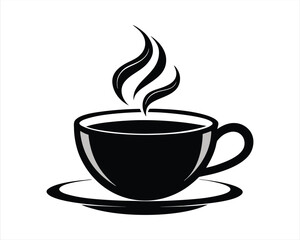 Black Silhouette of a Cup of Hot Coffee Icon, Ideal for Cafes, Coffee Shops, Beverage Menus, and Morning Drink Design Projects. Vector Illustration.