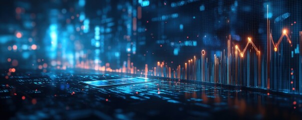 Fototapeta premium Futuristic digital illustration of financial growth on a tablet screen