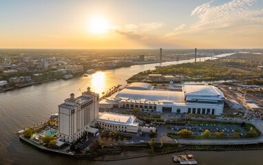 Savannah convention center in Savannah, Georgia. Waterfront American architecture. Southern USA...