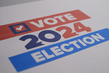 Vote 2024. Presidential Election 2024 in United States. Vote day, November 5. US Election. Patriotic american element. Poster, card, banner. Illustration label