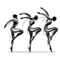 Fototapeta premium Black and White Vector Silhouettes of Dancers in Aesthetic and Dynamic Poses – Minimalist Art for Motion and Expression