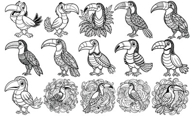 Toucan Coloring Page for Adults featuring Detailed Line Art Design, Perfect for Relaxation and Stress Relief, Ideal for Adult Coloring Books or Printable Art Therapy Activities, High-Quality Illustrat