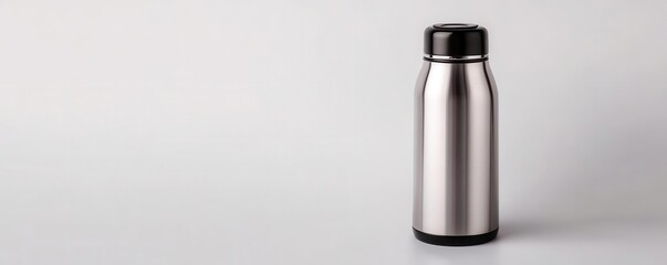 a thermos flask, kitchen tool, stainless steel, modern design, isolated on white background
