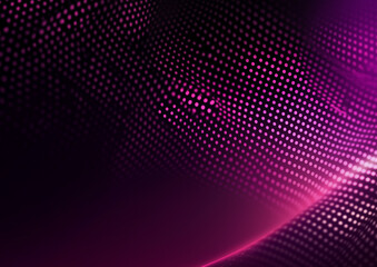 A vector illustration with a purple background featuring a gradient and scattered dots. The design is flat, with a dark purple color and a dark pink gradient.