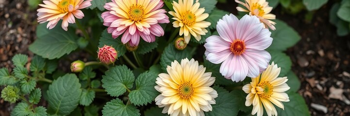 Potato plant with large, showy flowers and green foliage, flowers, potato plant