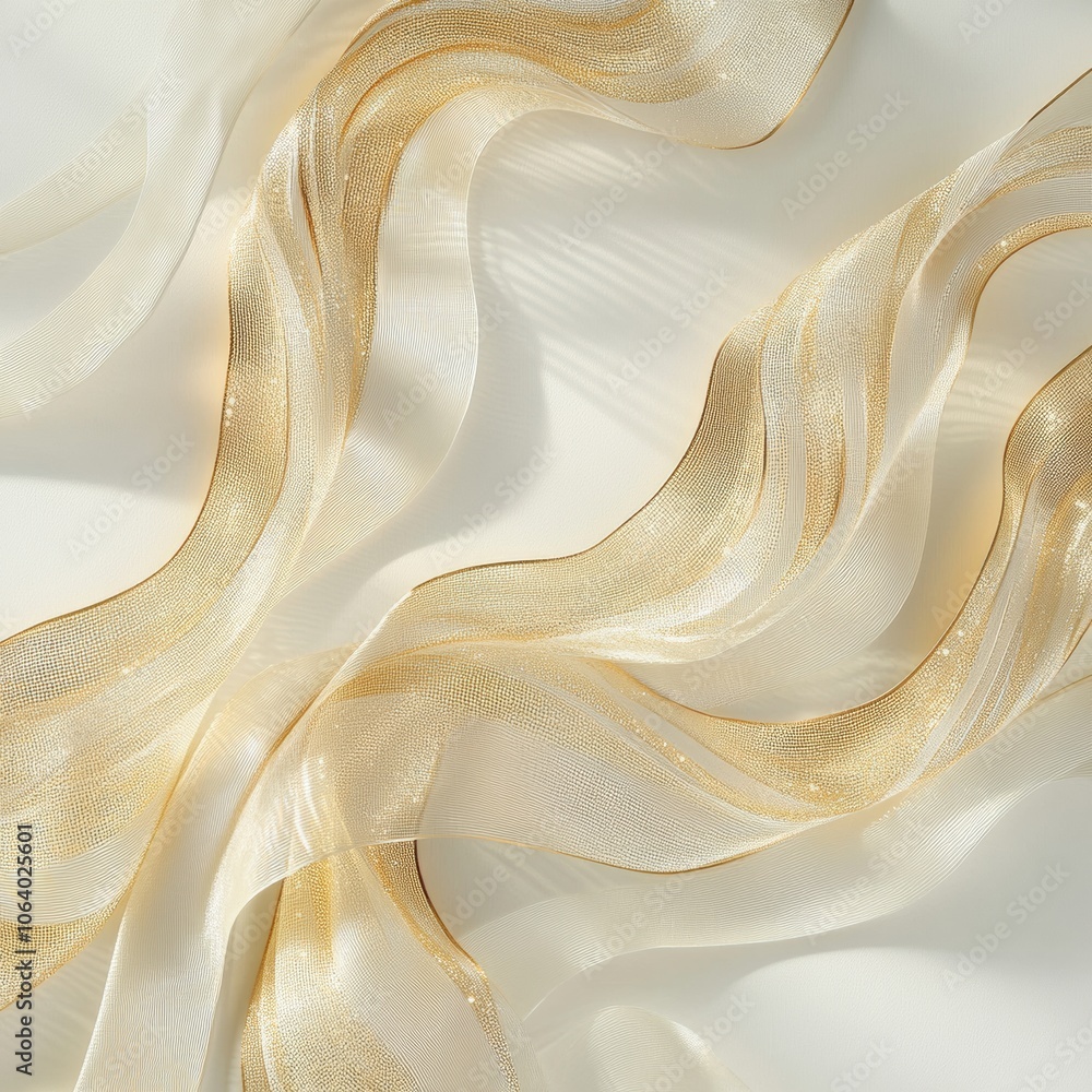 Poster a dynamic gold wave pattern, flowing gracefully across a white canvas, adorned with subtle sparkles 