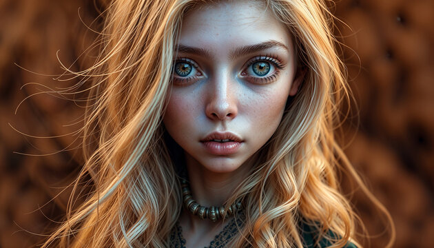 young beautiful gypsy girl serious look strange
