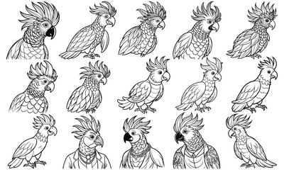 Beautiful Cockatoo Coloring Page with Detailed Line Art for Adults, Ideal for Stress Relief and Relaxation, Perfect for Adult Coloring Books or Printable Art Therapy, High-Quality Illustration.