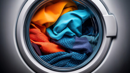 Close-up of Colorful Clothes Inside a Washing Machine